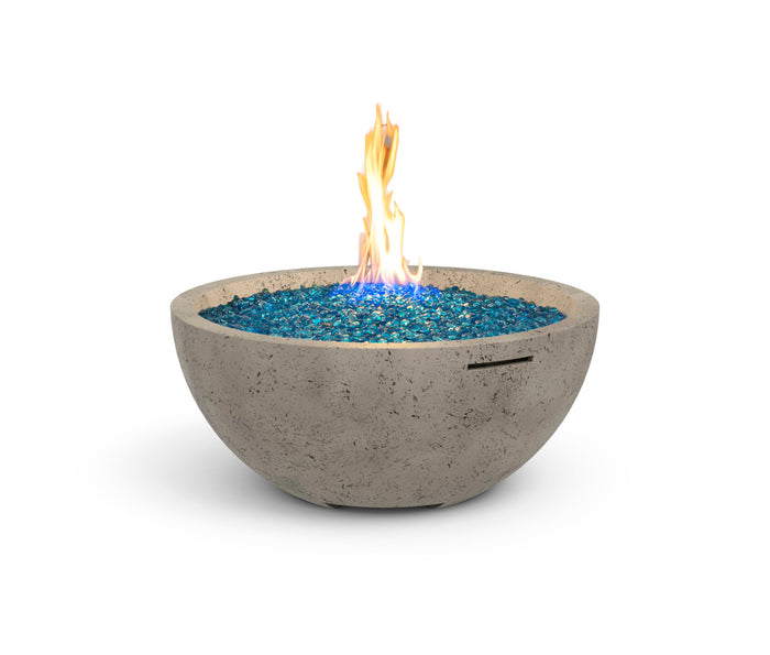 American Fyre Designs 36-inch fire bowl in Light Basalt; decorative media shown sold separately