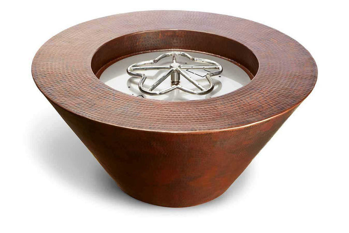 HPC Fire Mesa 32-Inch Round Hammered Copper Gas Fire and Water Bowl