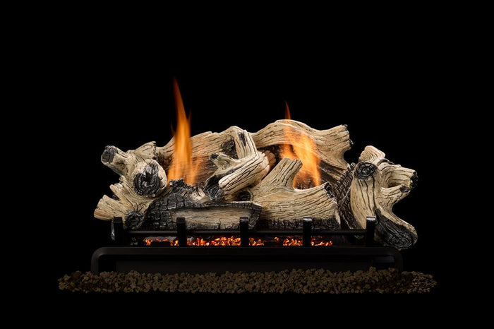 Monessen Beachcomber log family with Natural Blaze burner; burner sold separately