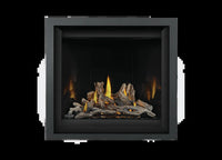 Napoleon Altitude A36 gas fireplace, front view with black surround and logs.