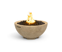 American Fyre Designs 32-inch fire bowl in Travertine; decorative media shown sold separately