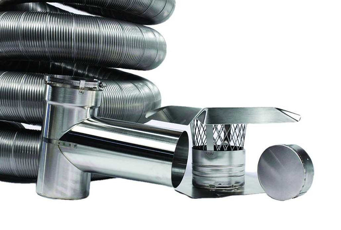 DuraVent 6" x 20' Stainless Steel Flex Liner with Tee Trap, Connectors, Top Plate and Cap L620TK-R6