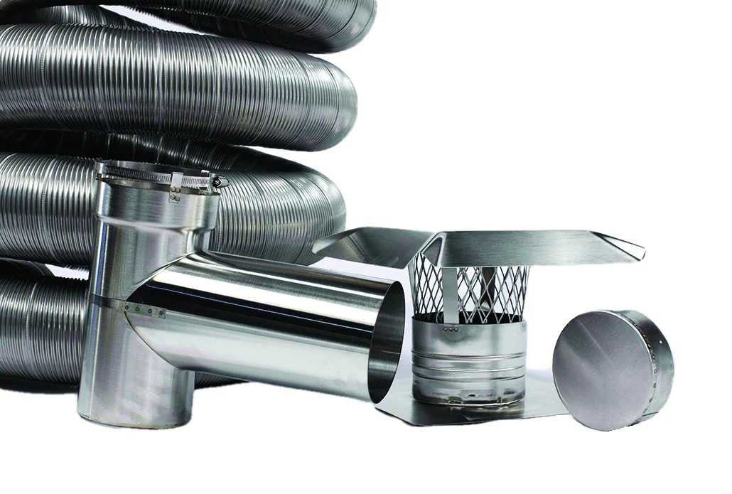 DuraVent 6" x 25' Stainless Steel Flex Liner with Tee Trap, Connectors, Top Plate and Cap L625TK-R6