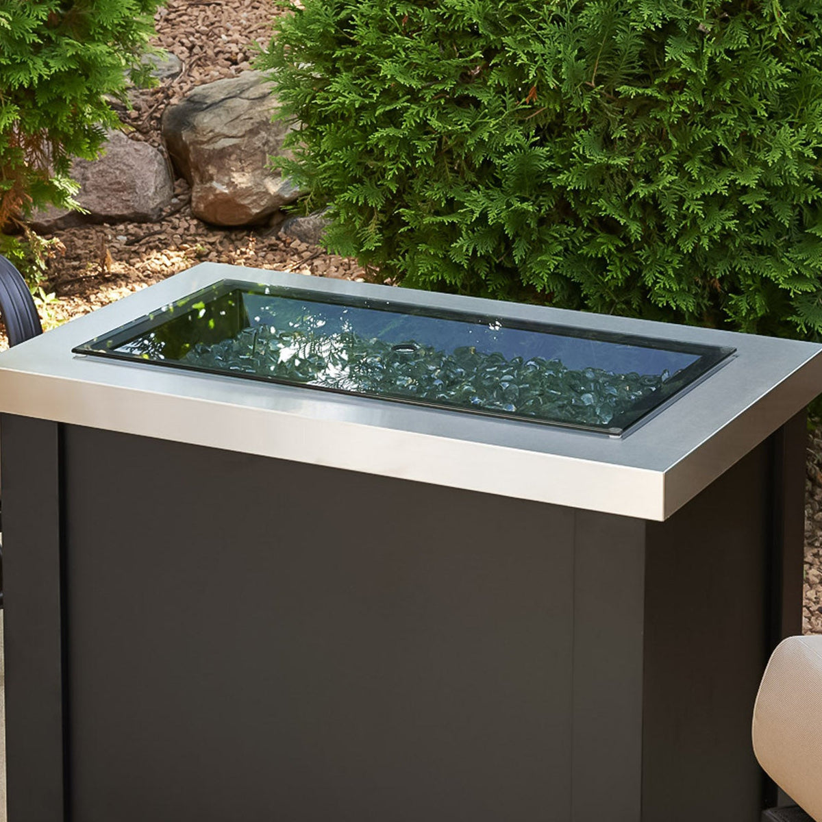 Outdoor Greatroom 12" x 24" Linear Grey Glass Burner Cover 1224GGC
