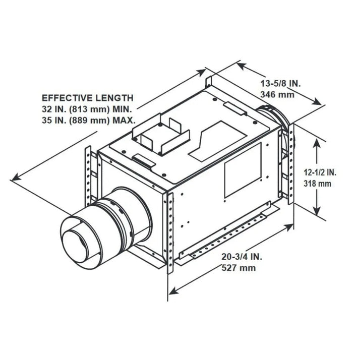 Majestic PVI-SLP-B power vent — technical product illustration