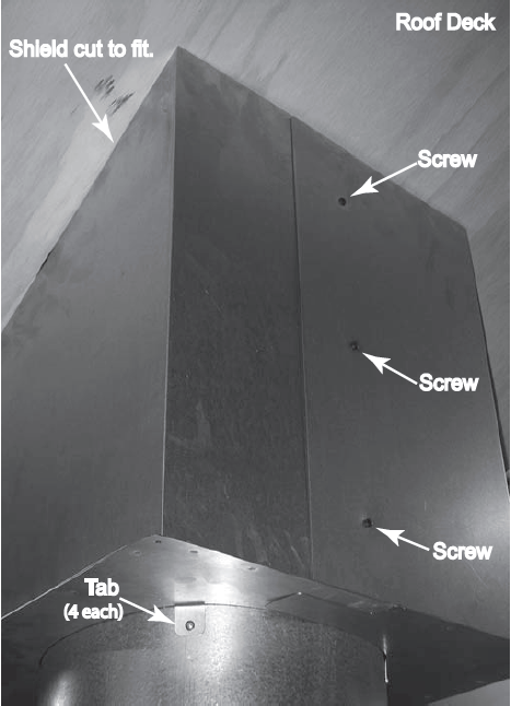SL300-RDS — roof-deck underside insulation shield shown installed; surrounding chimney and roof are not included
