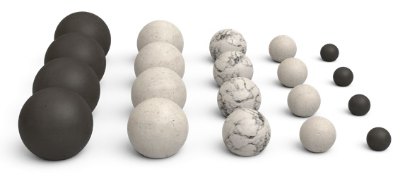 AFD Fyre Spheres family showing available sizes and finishes; four spheres per selected box