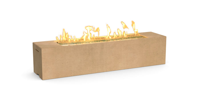 AFD Milan Low Linear 216 firetable in Cafe Blanco, manual control; optional decorative glass shown