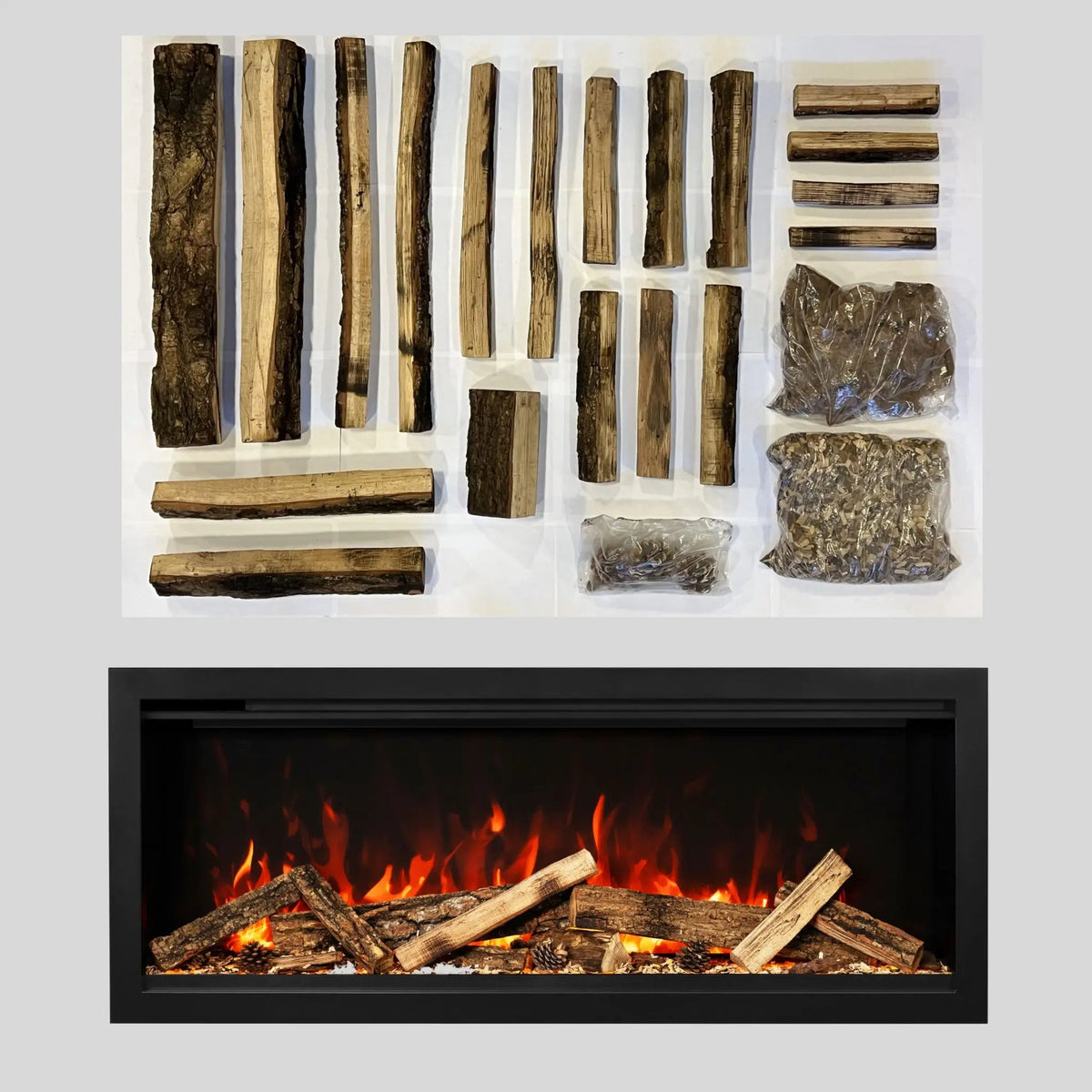 Amantii Timberlux 19-piece real wood logs pinecones bark and wood chips media kit