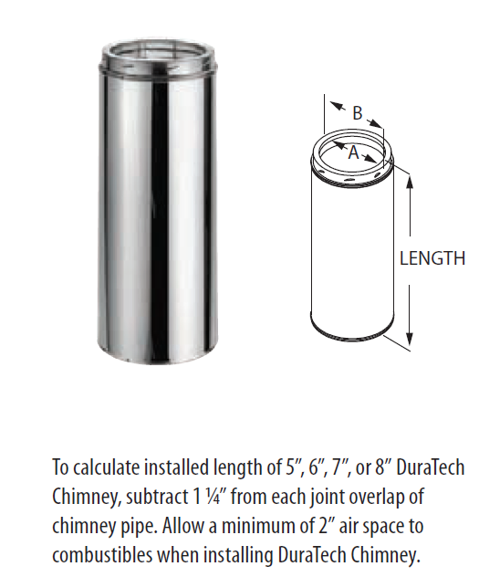 Duravent DuraTech 8" Diameter 6" Long Stainless Steel Chimney Pipe 8DT-06SS