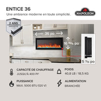Napoleon Entice™ 36 Wall-Hanging Electric Fireplace — product and configuration view