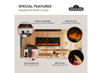 Napoleon fireplace series — manufacturer feature illustration. Model specifications are listed separately.