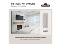 Napoleon fireplace series — manufacturer feature illustration. Model specifications are listed separately.