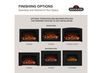 Napoleon fireplace series — manufacturer feature illustration. Model specifications are listed separately.