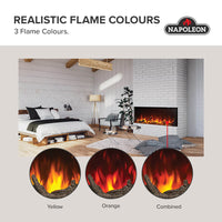 Napoleon fireplace series — manufacturer feature illustration. Model specifications are listed separately.