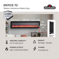 Napoleon Entice™ 72 Wall-Hanging Electric Fireplace — product and configuration view