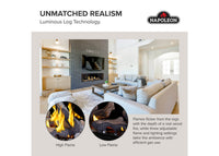 Napoleon fireplace series — manufacturer feature illustration. Model specifications are listed separately.