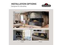 Napoleon fireplace series — manufacturer feature illustration. Model specifications are listed separately.