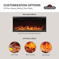 Napoleon fireplace series — manufacturer feature illustration. Model specifications are listed separately.