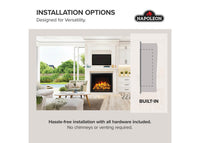 Napoleon fireplace series — manufacturer feature illustration. Model specifications are listed separately.