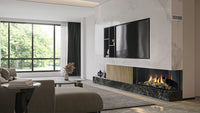 Napoleon Tall Bay Luxuria™ 50 Direct Vent Fireplace — installed room view