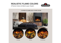 Napoleon fireplace series — manufacturer feature illustration. Model specifications are listed separately.