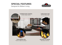 Napoleon fireplace series — manufacturer feature illustration. Model specifications are listed separately.