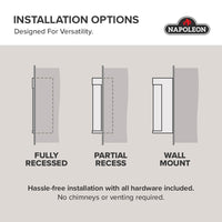 Napoleon fireplace series — manufacturer feature illustration. Model specifications are listed separately.