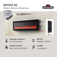 Napoleon Entice™ 42 Wall-Hanging Electric Fireplace — product and configuration view