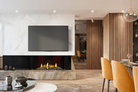 Napoleon Tall Bay Luxuria™ 50 Direct Vent Fireplace — installed room view