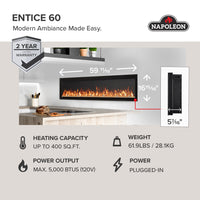 Napoleon Entice™ 60 Wall-Hanging Electric Fireplace — product and configuration view