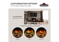 Napoleon fireplace series — manufacturer feature illustration. Model specifications are listed separately.