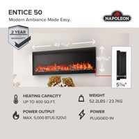 Napoleon Entice™ 50 Wall-Hanging Electric Fireplace — product and configuration view
