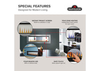 Napoleon fireplace series — manufacturer feature illustration. Model specifications are listed separately.