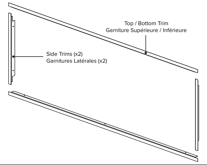 Napoleon FTLV62BK - Four-piece linear finishing trim; manufacturer series component illustration; dimensions vary by model