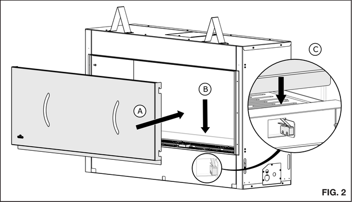 Napoleon GSS62WC - Stainless steel weather cover; manufacturer shared GSS50/GSS62/GSS74 installation illustration; fireplace shown for context