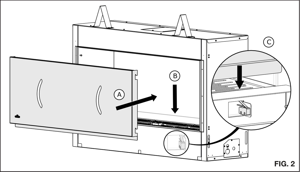 Napoleon GSS74WC - Stainless steel weather cover; manufacturer shared GSS50/GSS62/GSS74 installation illustration; fireplace shown for context