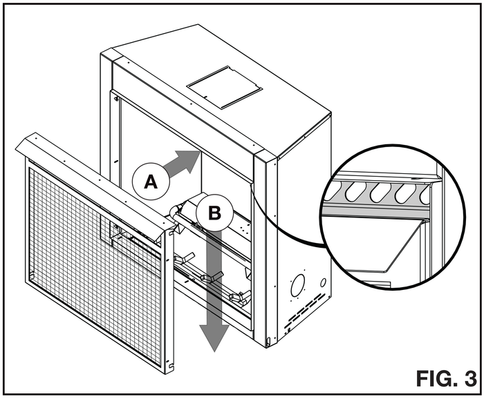 Napoleon RSS36SK - Stainless steel screen kit; manufacturer shared RSS36/RSS42 installation illustration; fireplace shown for context