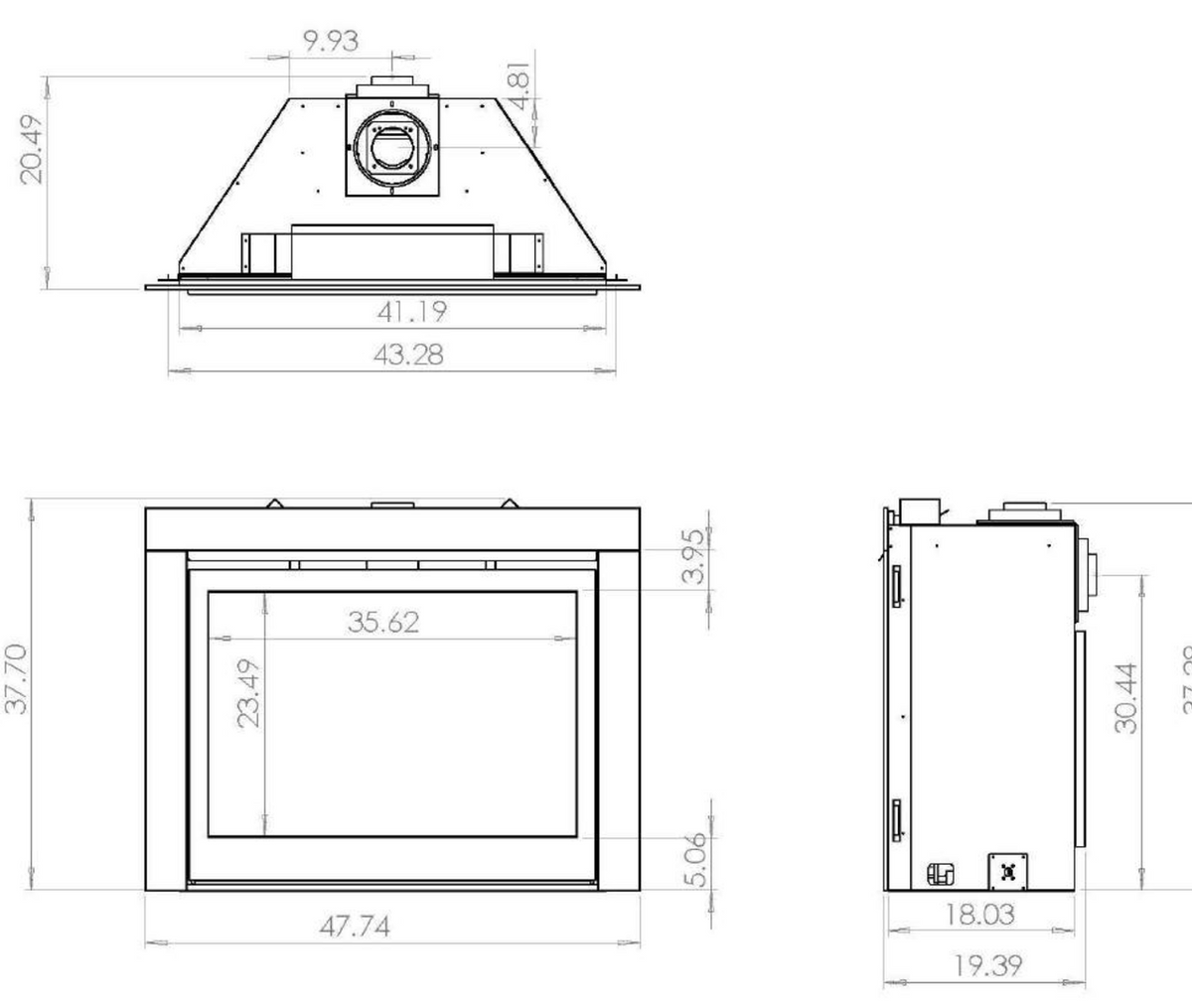 Sierra Flame JASPER-42-DELUXE-NG — Manufacturer dimensional drawing listed with JASPER-42-DELUXE-NG, catalog page 18