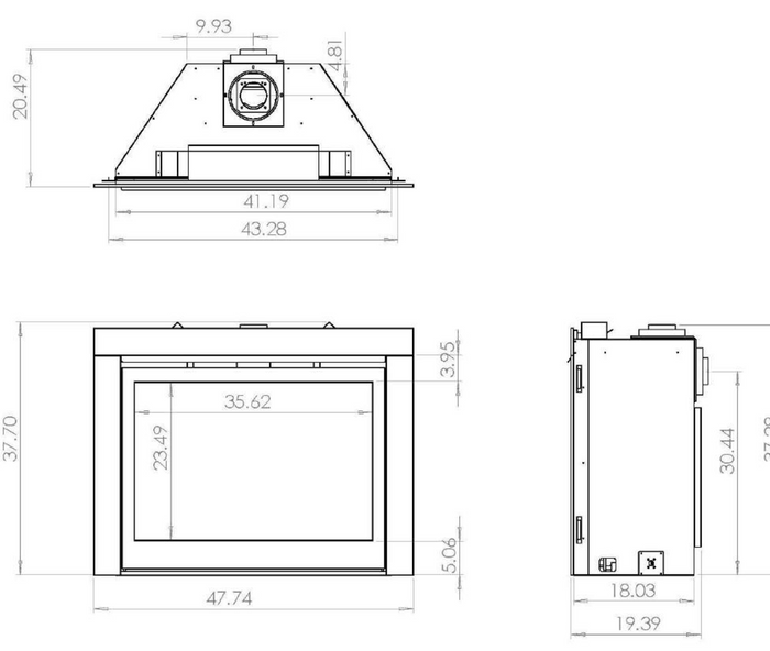 Sierra Flame JASPER-42-DELUXE-NG — Manufacturer dimensional drawing listed with JASPER-42-DELUXE-NG, catalog page 18