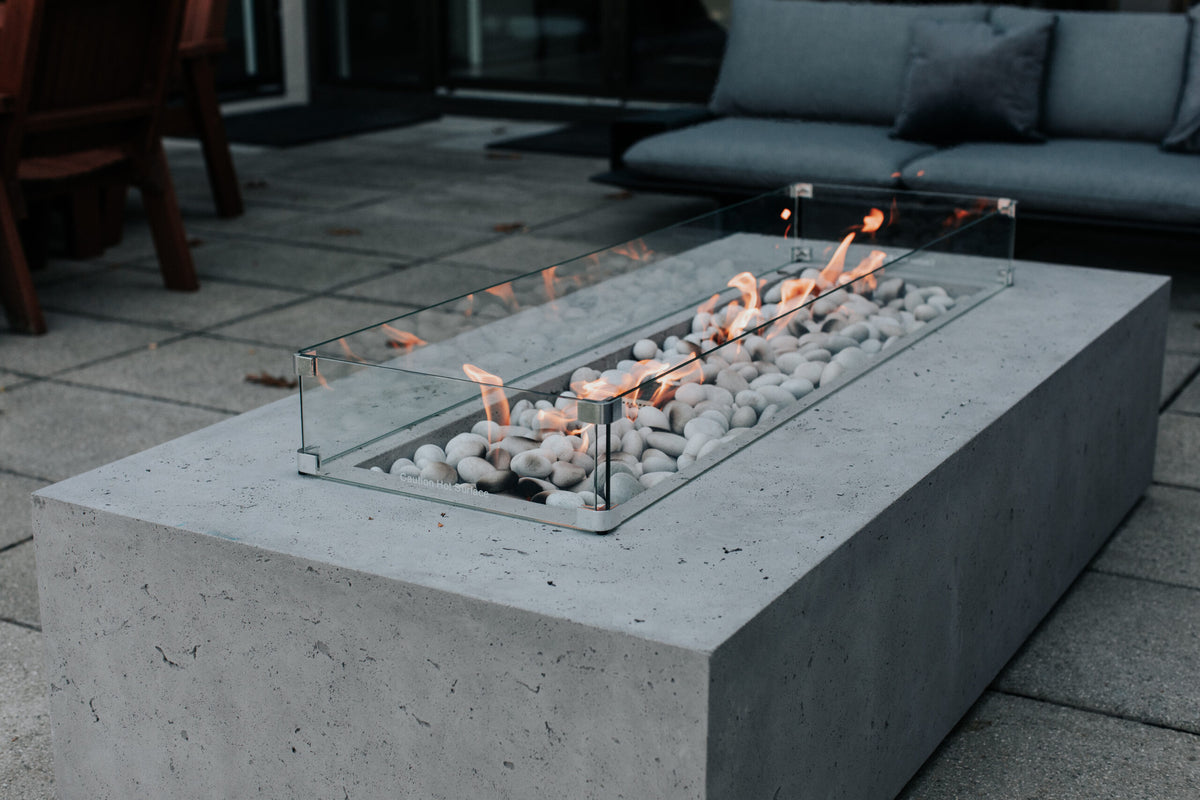 A fire table in an outdoor gathering space